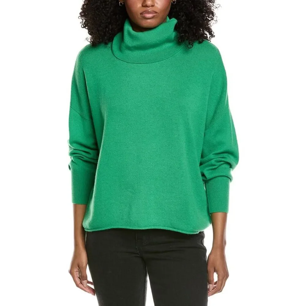 Brodie Cashmere Womens  Textured Roll Neck Wool & Cashmere-Blend Sweater, Green